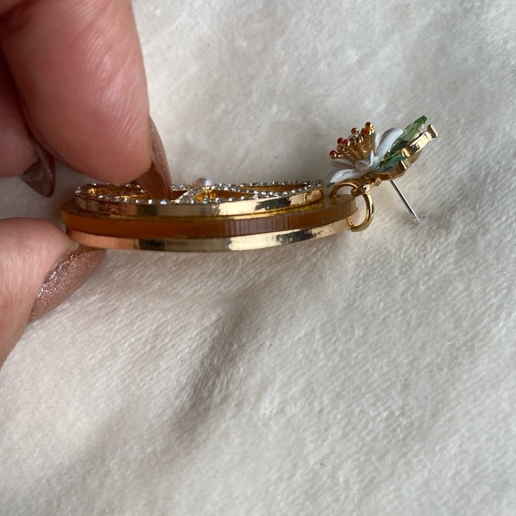 Gold & Yellow Citrus Slice Statement Earrings with Floral Detail - Picture 5 of 6